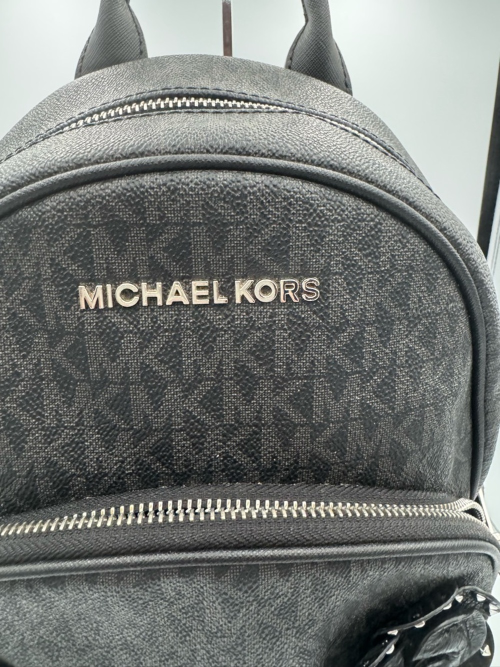 Michael Kors Black Signature Logo Mini Backpack with Floral Stud Accents - Picture 2 of 7